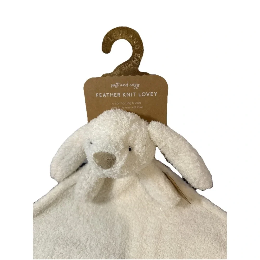 Levi & Emmie Ivory Bunny Baby Lovey Feather Knit Baby Security Blanket Plush NWT